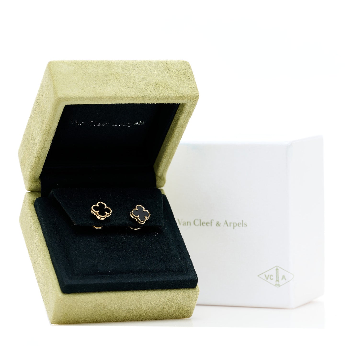 18K Yellow Gold Black Onyx Sweet Alhambra Earrings