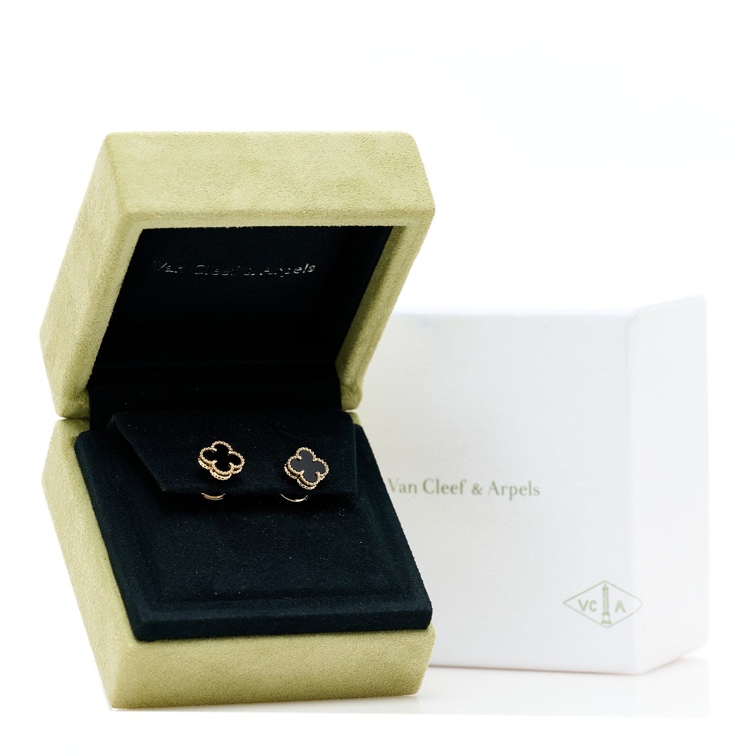 Van Cleef & Arpels 18K Yellow Gold Black Onyx Sweet Alhambra Earrings 5 of 5