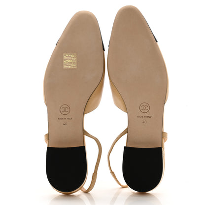 Chanel Lambskin Grosgrain Cap Toe CC Slingback Sandals 40 Beige Black 5 of 9