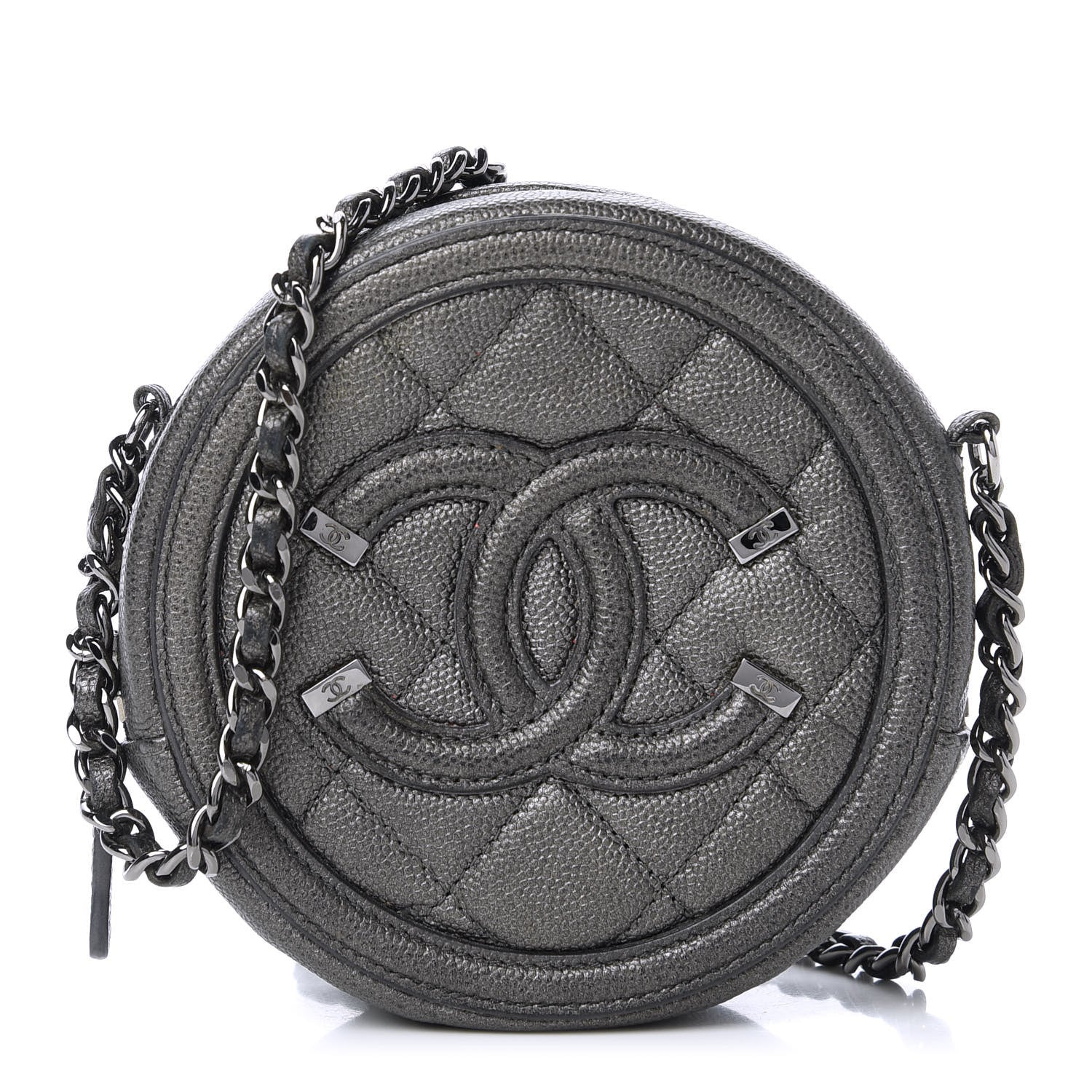 Chanel Metallic Caviar Quilted Round Filigree Crossbody Ruthenium 1 of 11