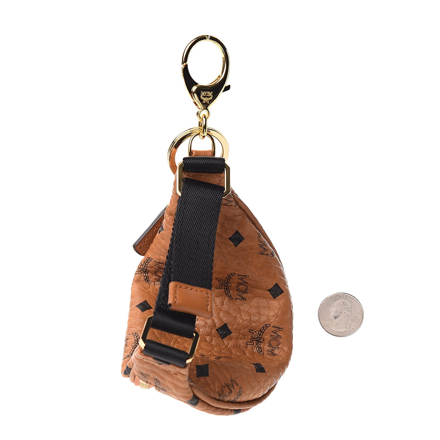 MCM Visetos Belt Bag Key Ring Bag Charm Cognac 2 of 3