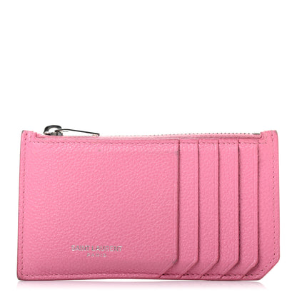 Saint Laurent Grained Calfskin 5 Fragments Zip Pouch Card Holder Indian Pink 1 of 6