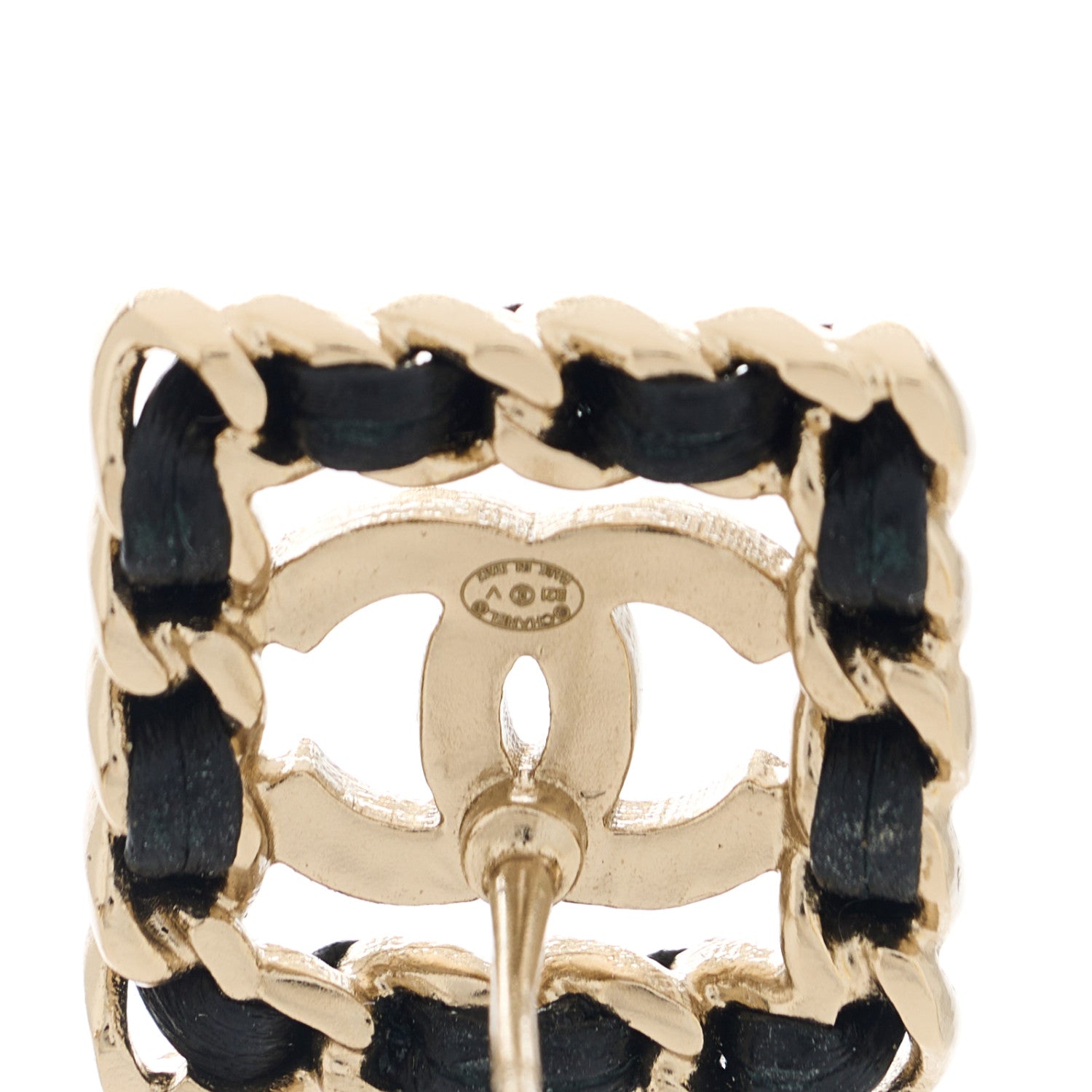 Chanel Crystal Lambskin Chain Sergeant Chanel Stud Earrings Black Gold 4 of 5