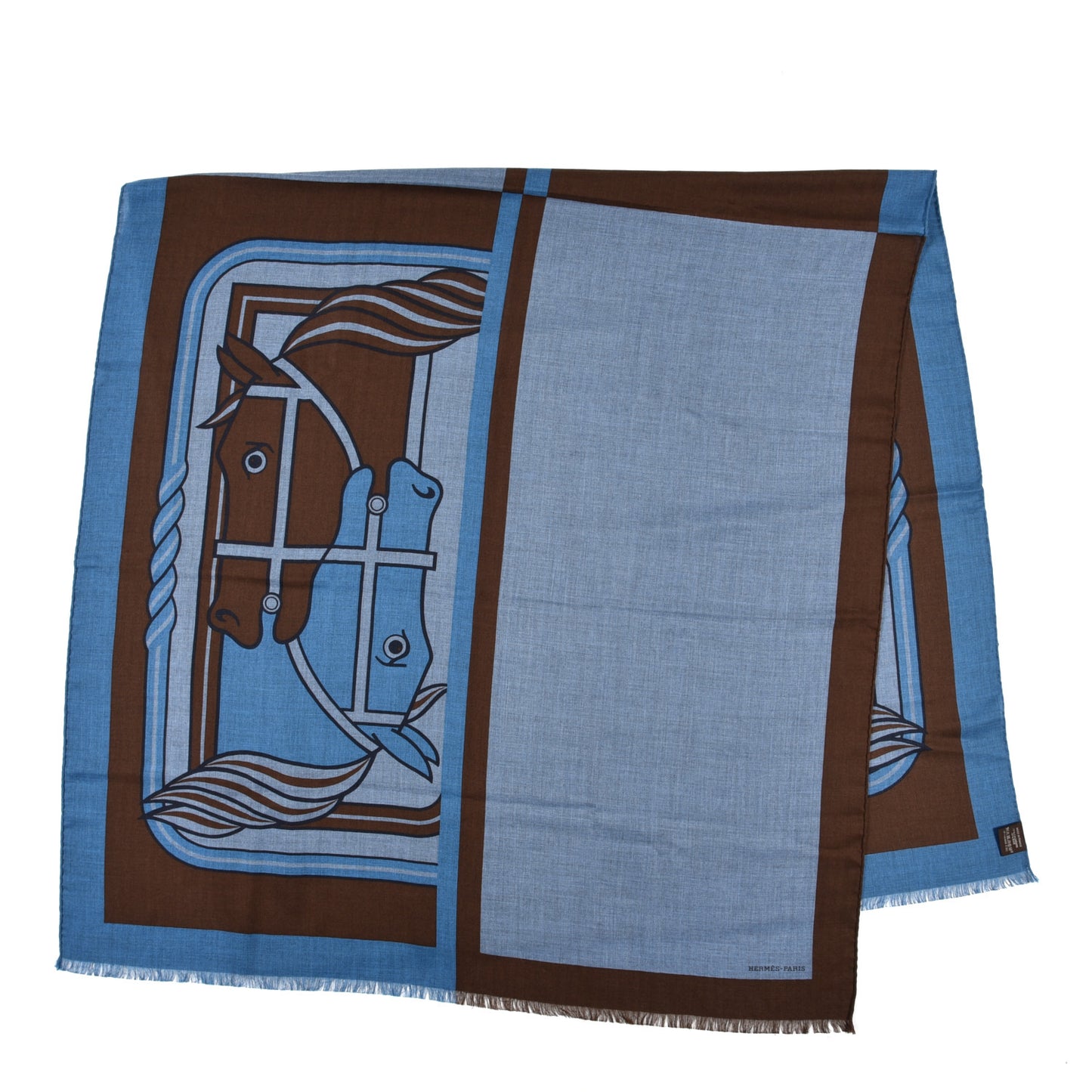 Cashmere Silk H Quadrige II Stole Bleu Chine Marron