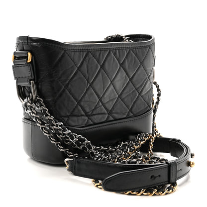Chanel Aged Calfskin Quilted Small Gabrielle Hobo Black 3 of 9