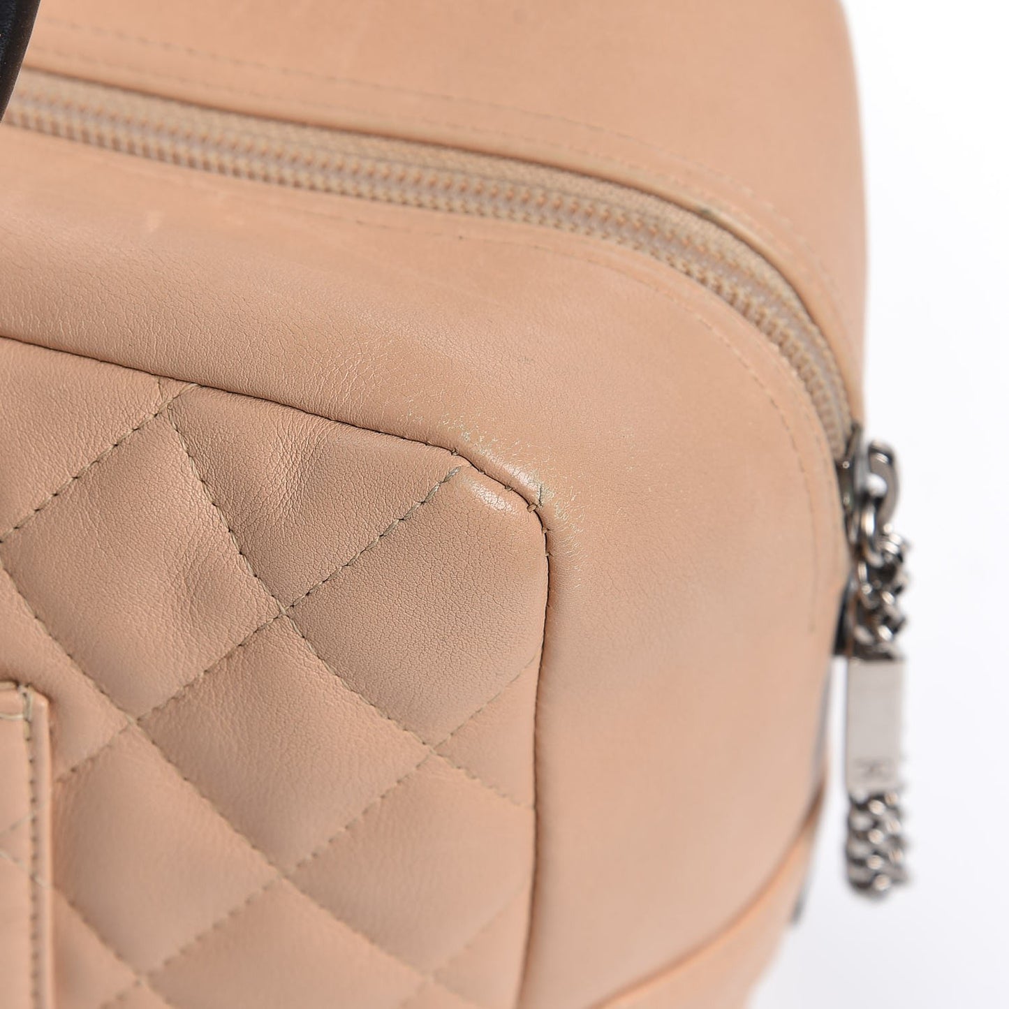 Calfskin Quilted Large Cambon Bowler Beige Black