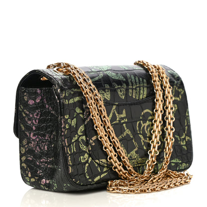 Chanel Calfskin Crocodile Embossed Graffiti 2.55 Mini Cocodile Reissue Flap Black Pink 4 of 20