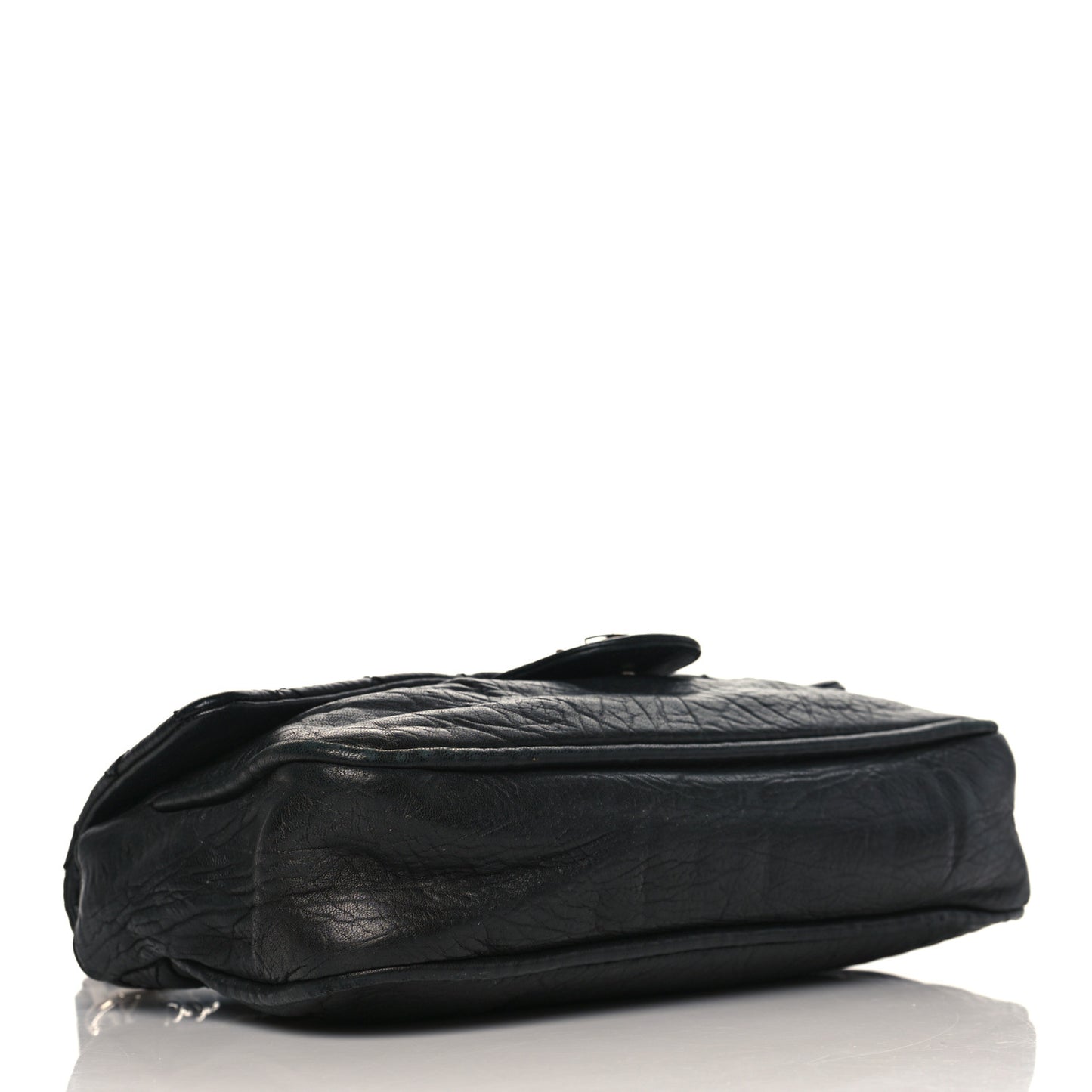 Distressed Lambskin Lady Braid Flap Black