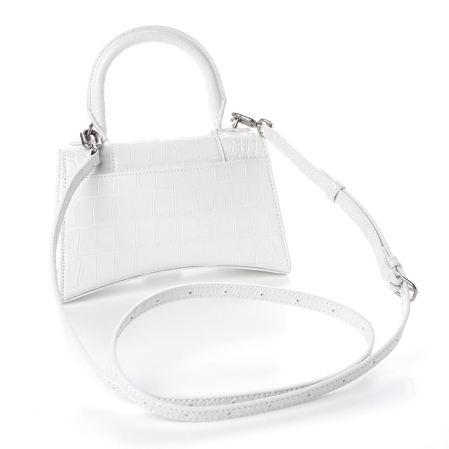 Shiny Calfskin Crocodile Embossed Hourglass Top Handle Bag XS White