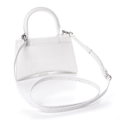 Balenciaga Shiny Calfskin Crocodile Embossed Hourglass Top Handle Bag XS White 2 of 8
