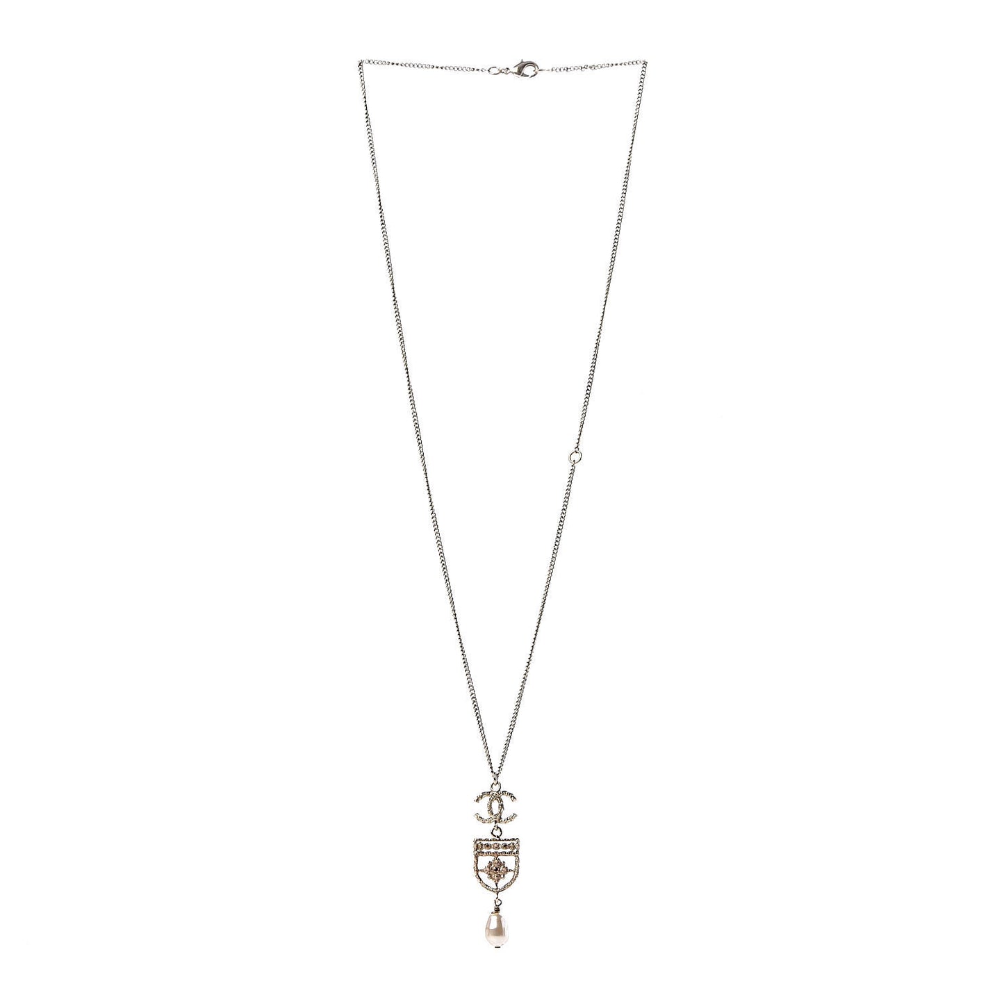 Pearl CC Drop Necklace Gold