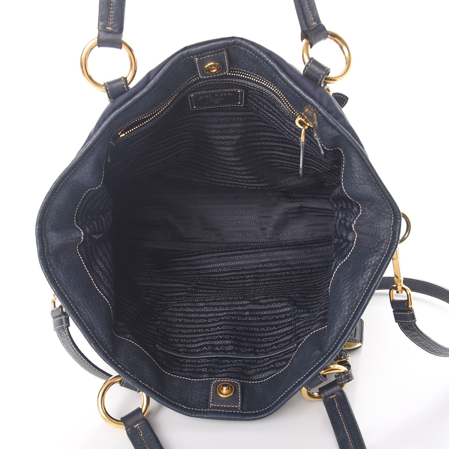 Prada Tessuto Nylon Vitello Daino Tote Blue 5 of 15