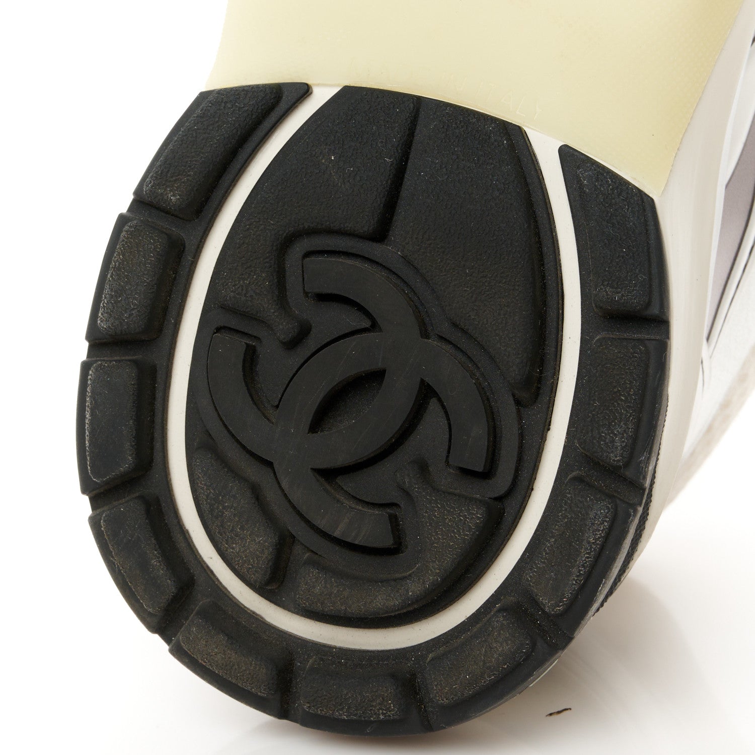 Chanel Fabric Laminated Calfskin Stretch CC Womens Sneakers 37 White Silver 7 of 9