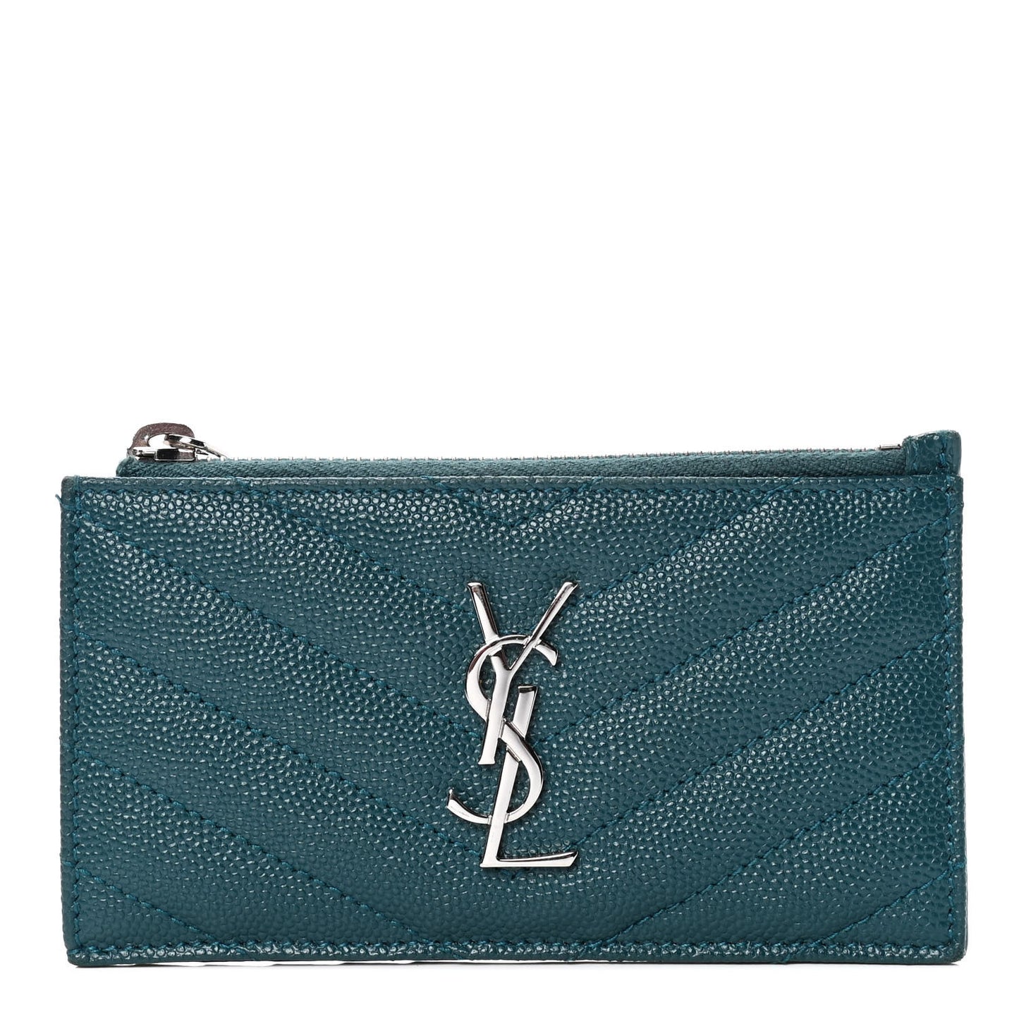 Grain De Poudre Matelasse Chevron Monogram Fragments Zippered Card Case Petrol Green