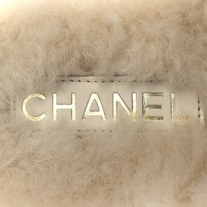 Chanel Suede Shearling CC Cap Toe Mules 38.5 Beige Black 9 of 11