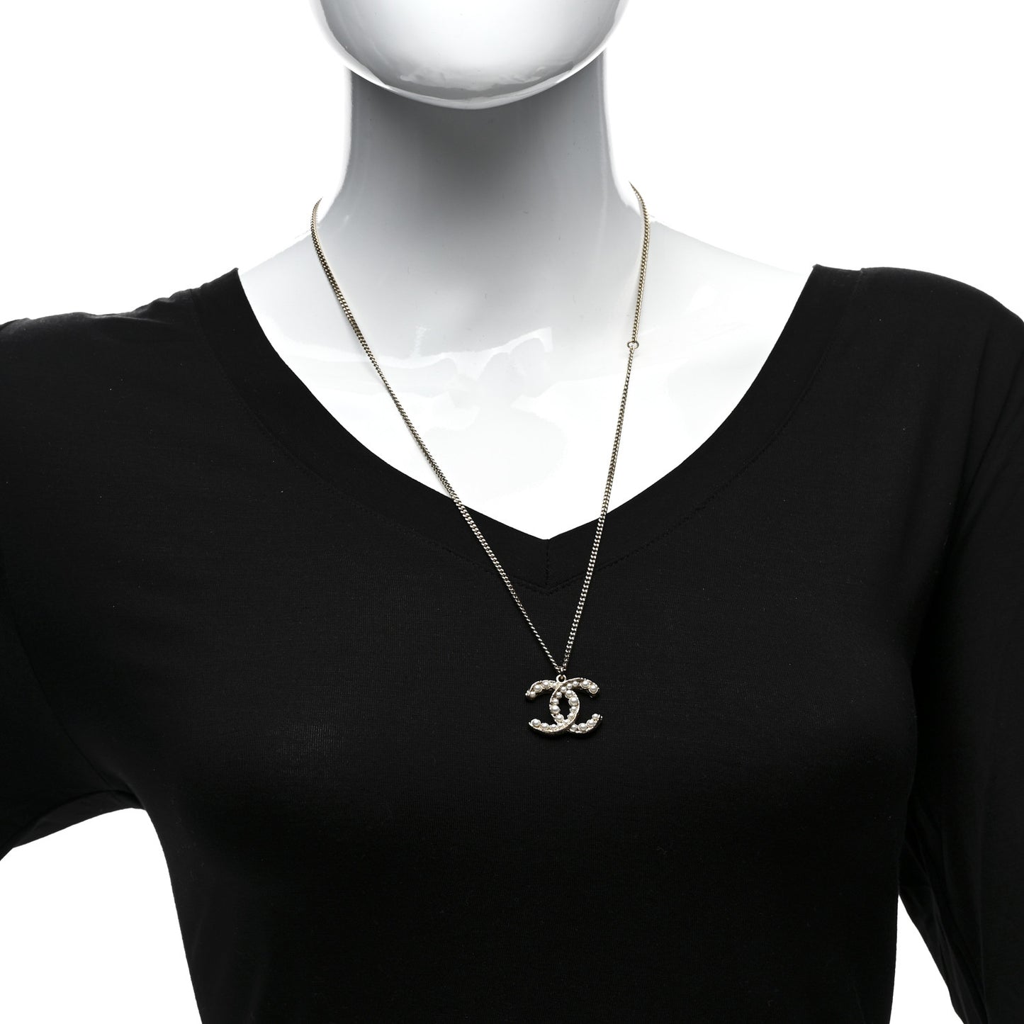 Pearl CC Pendant Necklace Light Gold