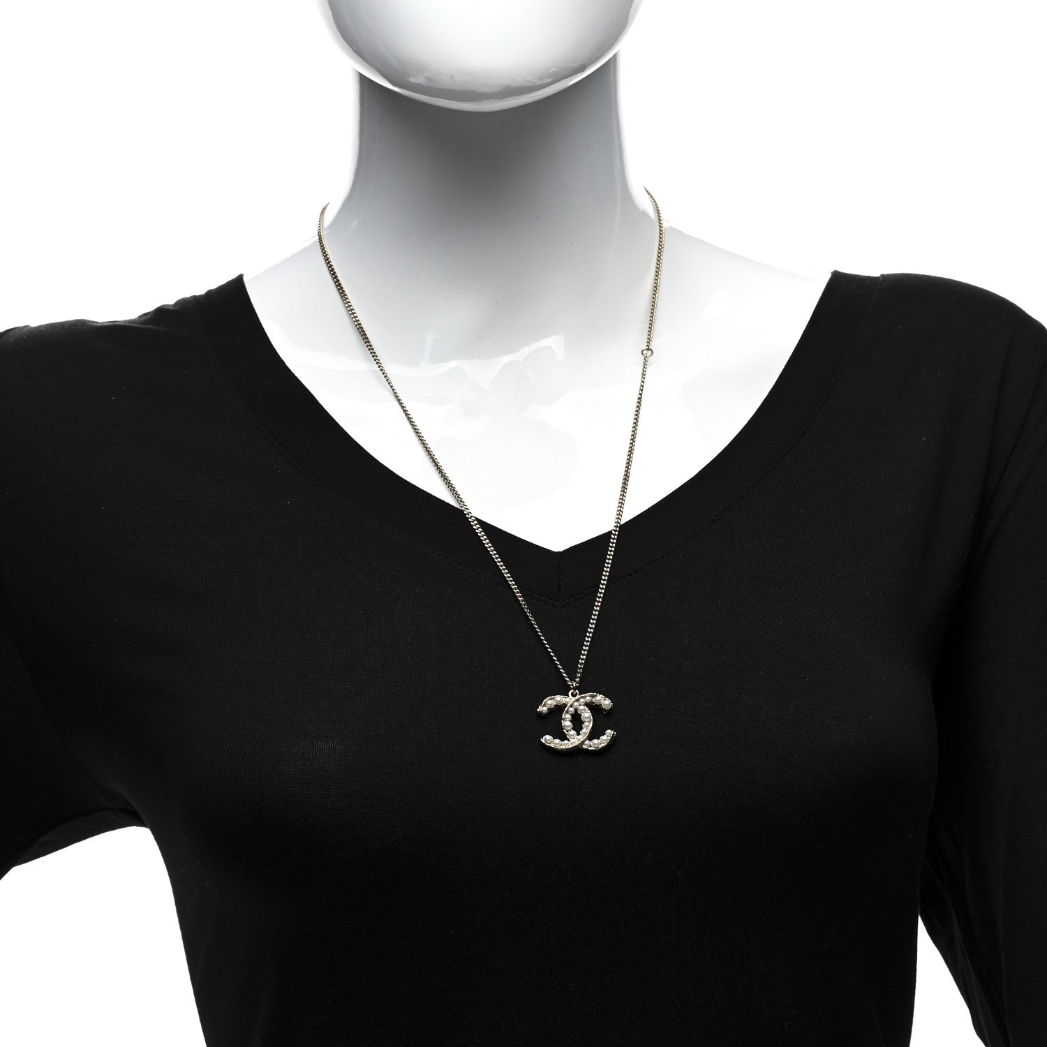 Chanel Pearl CC Pendant Necklace Light Gold 2 of 4