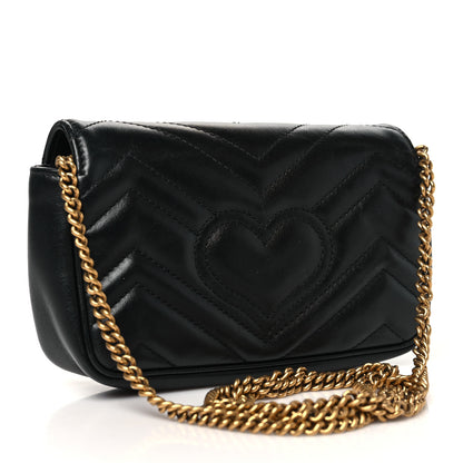 Gucci Calfskin Matelasse Super Mini GG Marmont Shoulder Bag Black 3 of 10