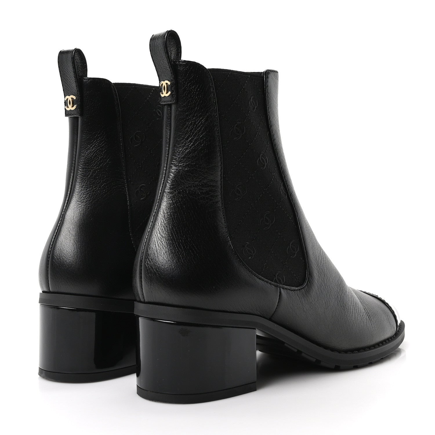 Chanel Calfskin Patent Cap Toe CC Short Boots 40 Black 5 of 9