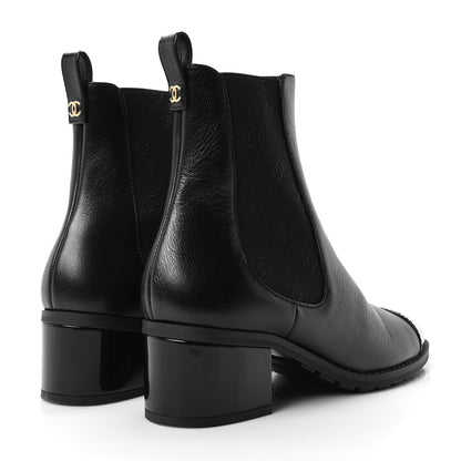 Chanel Calfskin Patent Cap Toe CC Short Boots 40 Black 5 of 9