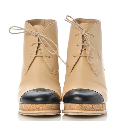 Chanel Lambskin Cork Cap Toe CC Lacets Booties 40 Beige Black 2 of 12