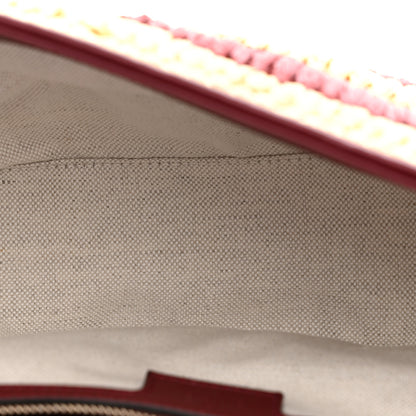Gucci Calfskin Raffia Woven Striped Small GG Marmont Shoulder Bag Natural Burgundy 5 of 10