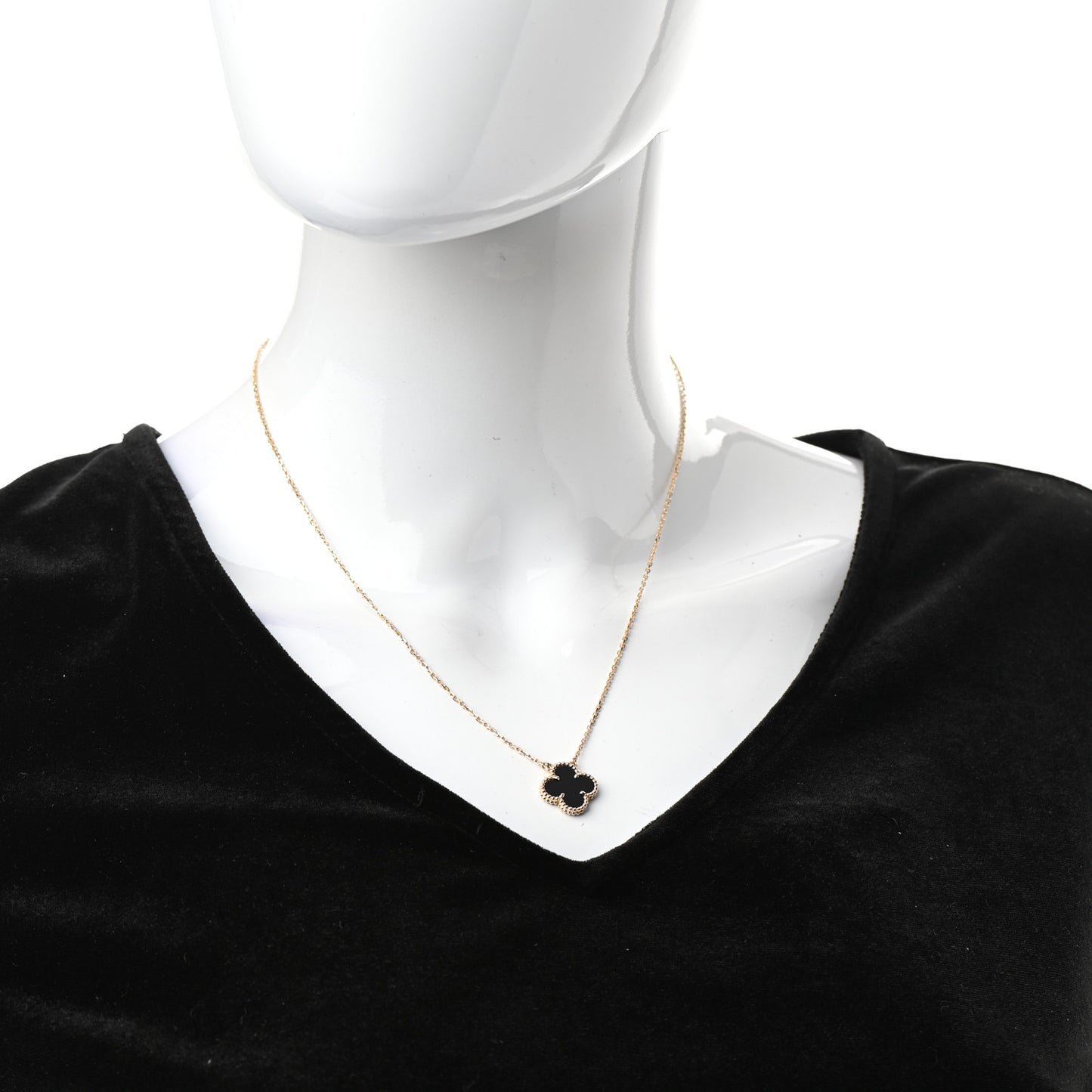 18K Yellow Gold Black Onyx Vintage Alhambra Pendant Necklace