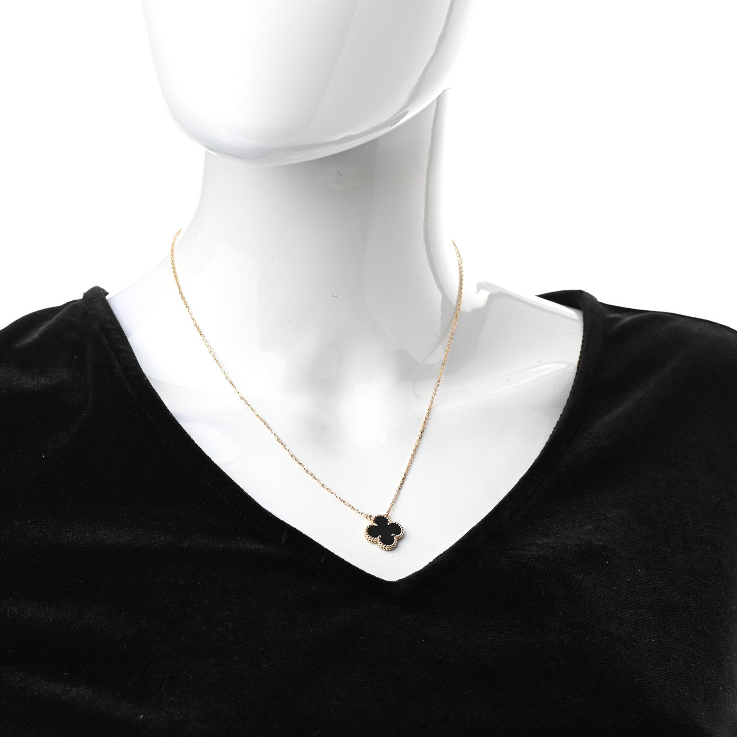 Van Cleef & Arpels 18K Yellow Gold Black Onyx Vintage Alhambra Pendant Necklace 2 of 7