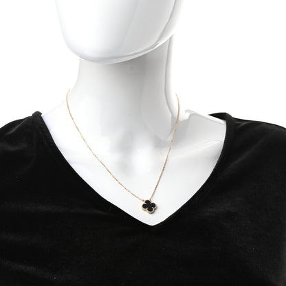 Van Cleef & Arpels 18K Yellow Gold Black Onyx Vintage Alhambra Pendant Necklace 2 of 7
