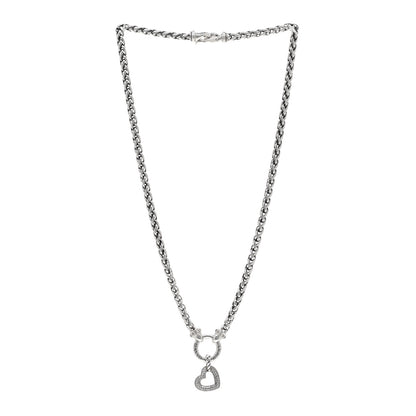 David Yurman Sterling Silver Diamond Pave Heart Charm Pendant Wheat Chain Necklace 3 of 5