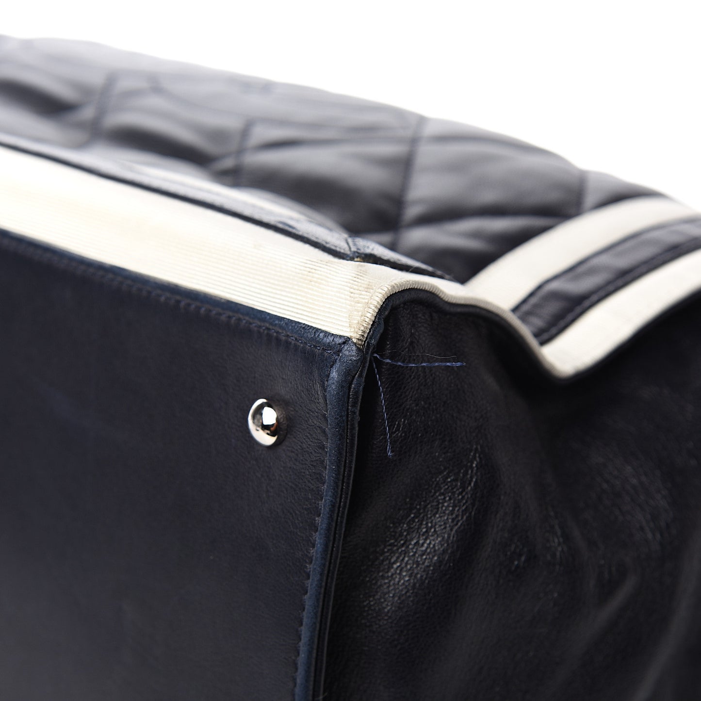 Lambskin Quilted Lido Shopping Tote Dark Navy Blue