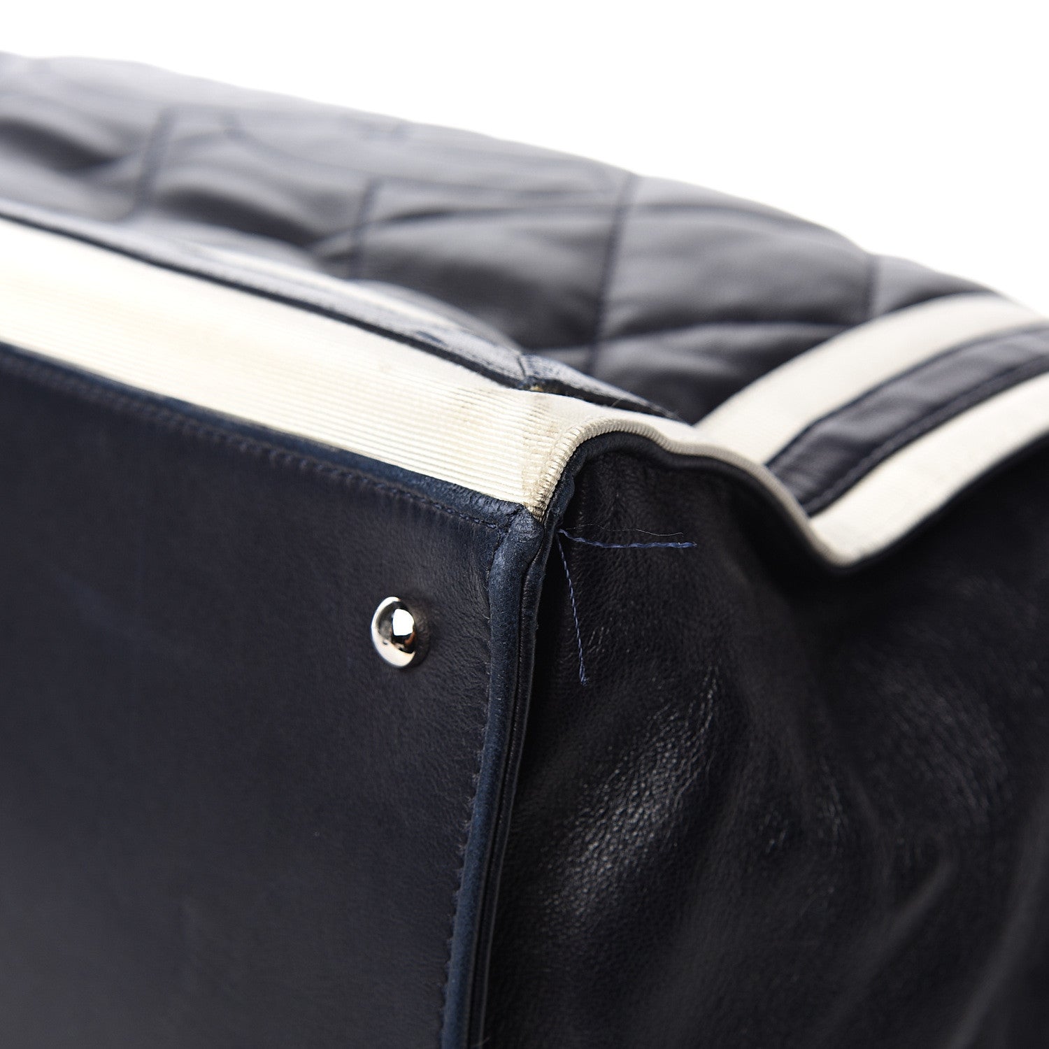 Chanel Lambskin Quilted Lido Shopping Tote Dark Navy Blue 8 of 12