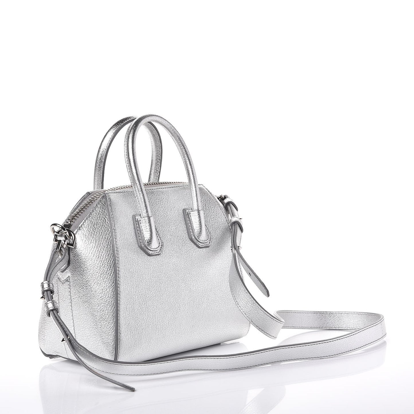 Metallic Sugar Goatskin Mini Antigona Silver