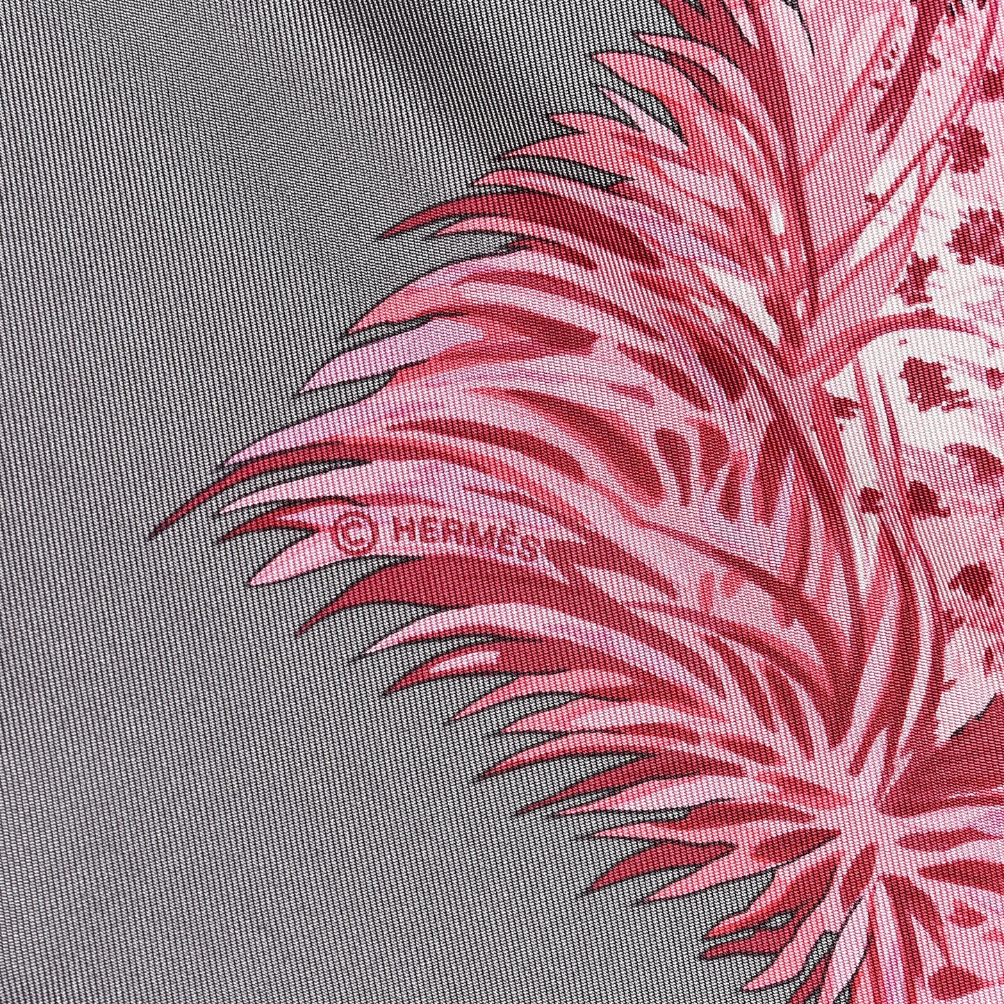 Silk Guepards Scarf 90 Taupe Framboise Cassis