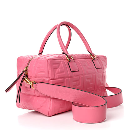 Fendi Nappa FF 1974 Embossed Small Boston Rosa Fluo 2 of 4