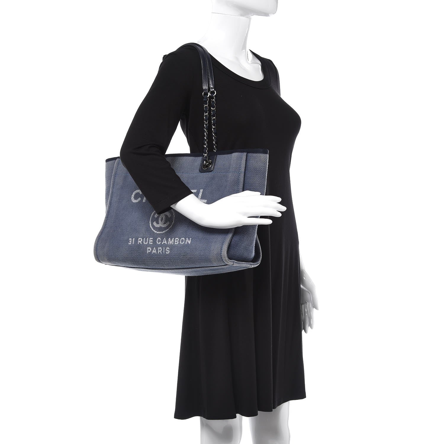 Chanel Canvas Small Deauville Tote Denim Blue 2 of 12
