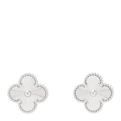 Van Cleef & Arpels 18K White Gold Guilloche Vintage Alhambra Earrings 1 of 5