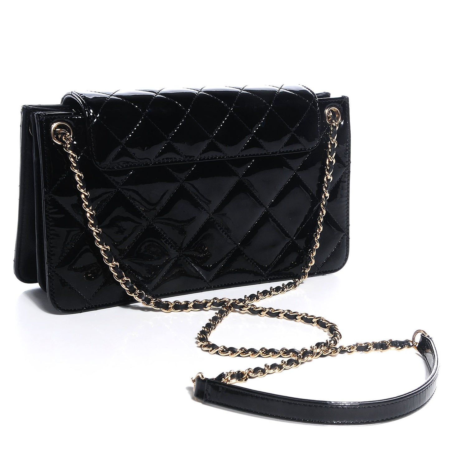 Patent Golden Class Accordion Flap Bag Black