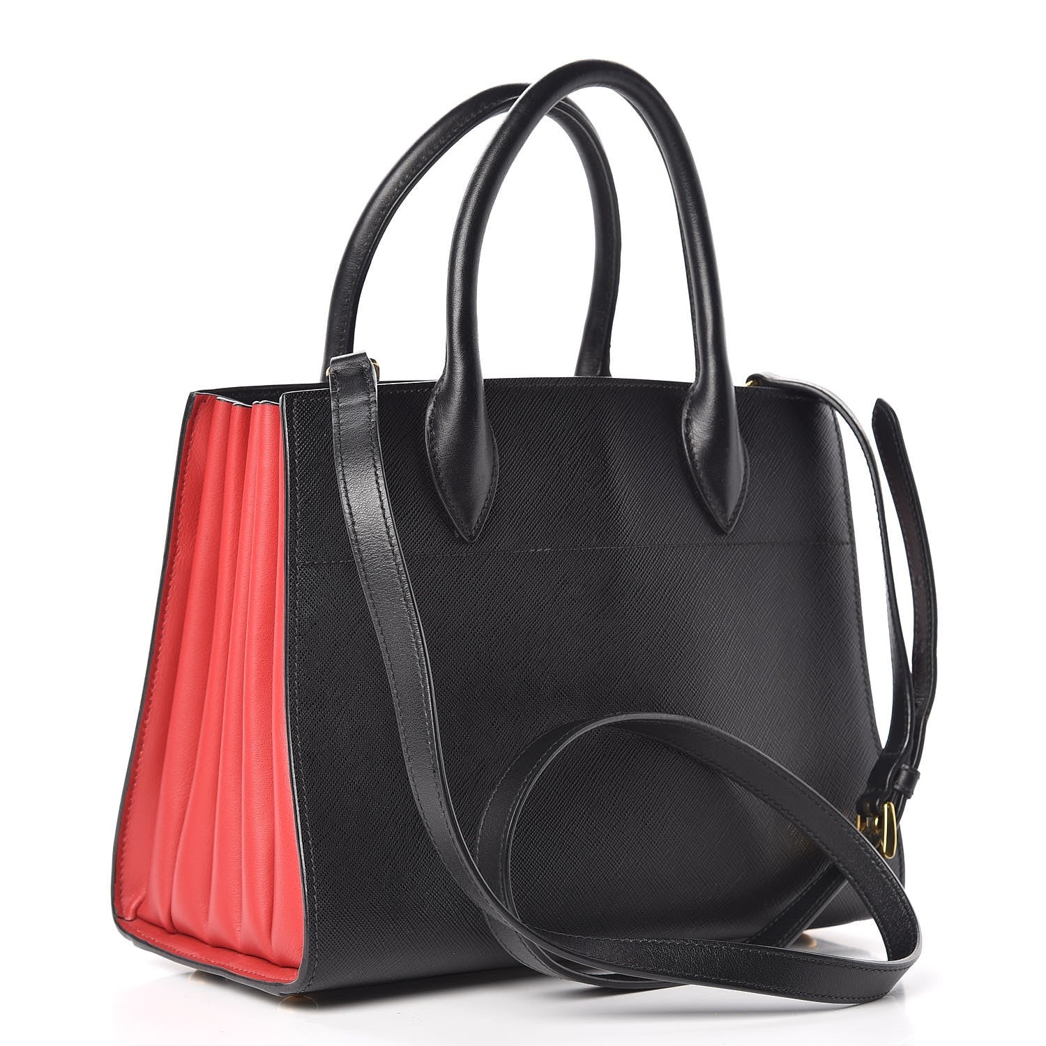 Prada Saffiano City Calfskin Small Bibliothèque Top Handle Black Fuoco 3 of 9