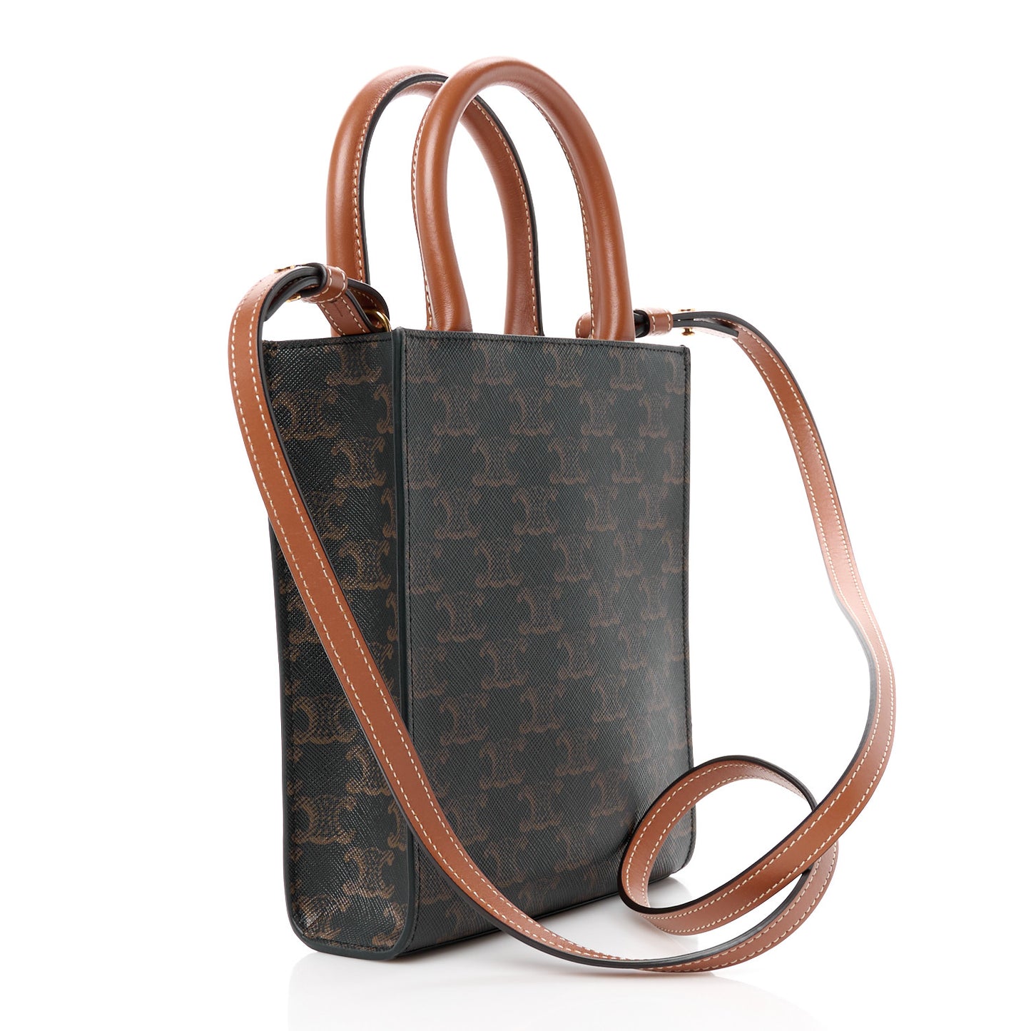 Triomphe Canvas Calfskin Mini Vertical Cabas Tan
