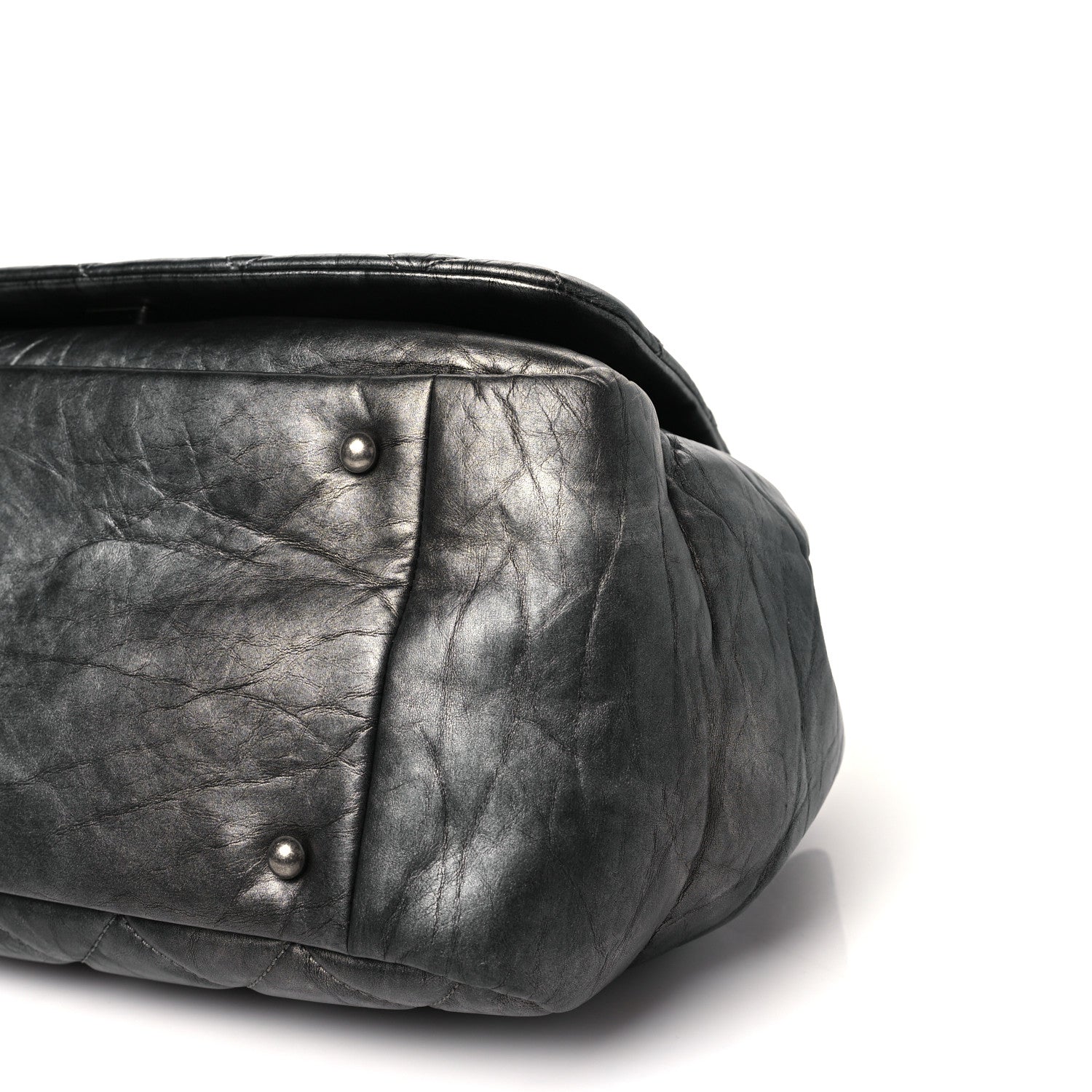 Chanel Metallic Aged Calfskin Quilted Large Pondichery Flap Dark Grey 10 of 10