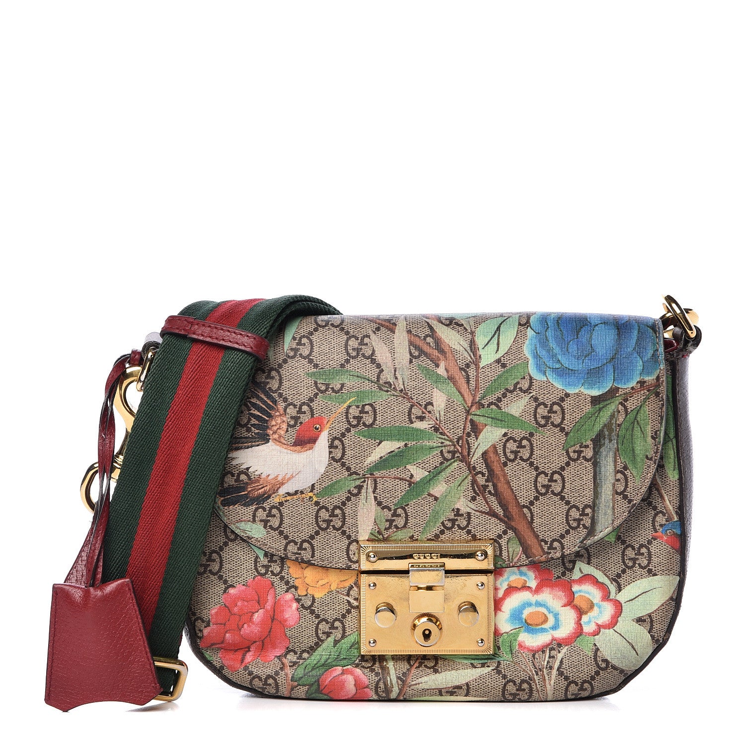 Gucci GG Supreme Monogram Tian Web Medium Padlock Messenger Shoulder Bag Beige Multicolor New Acero 1 of 24