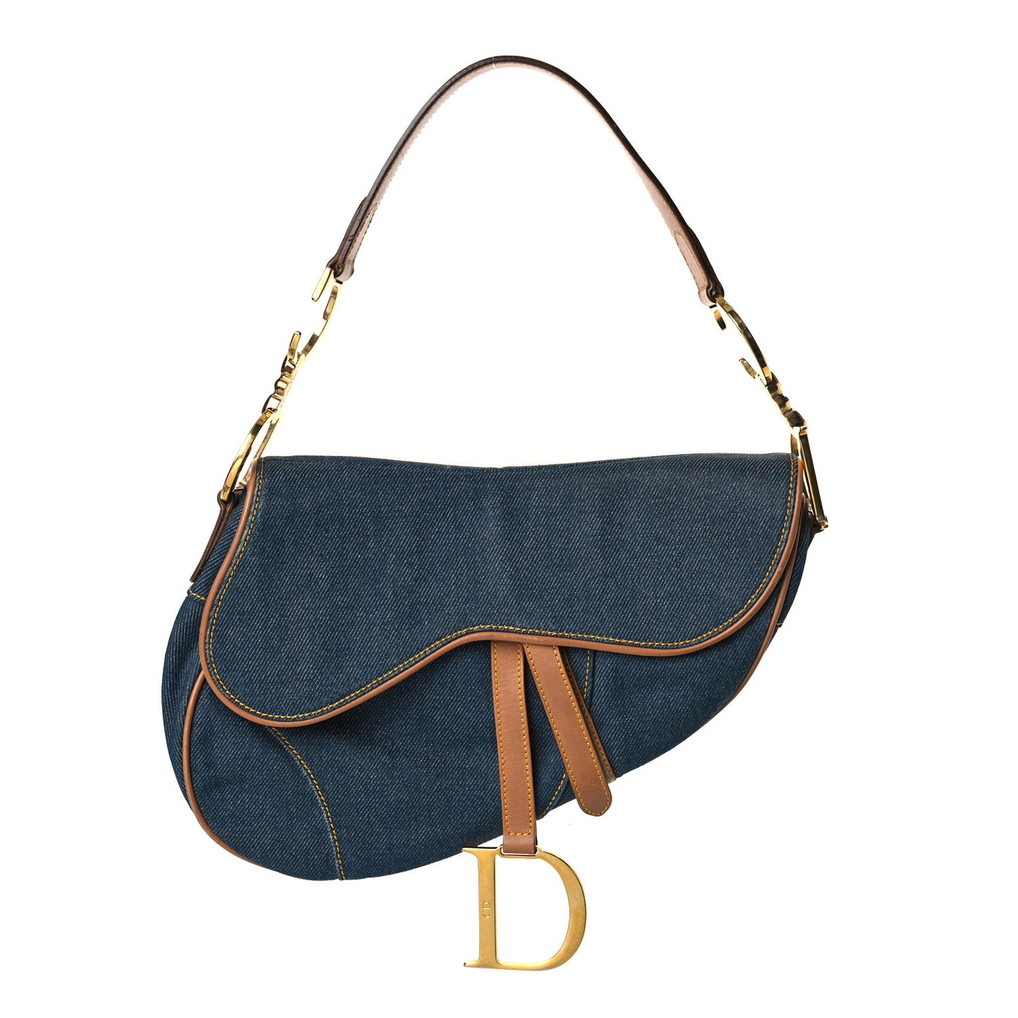 Denim Calfskin Saddle Bag Blue
