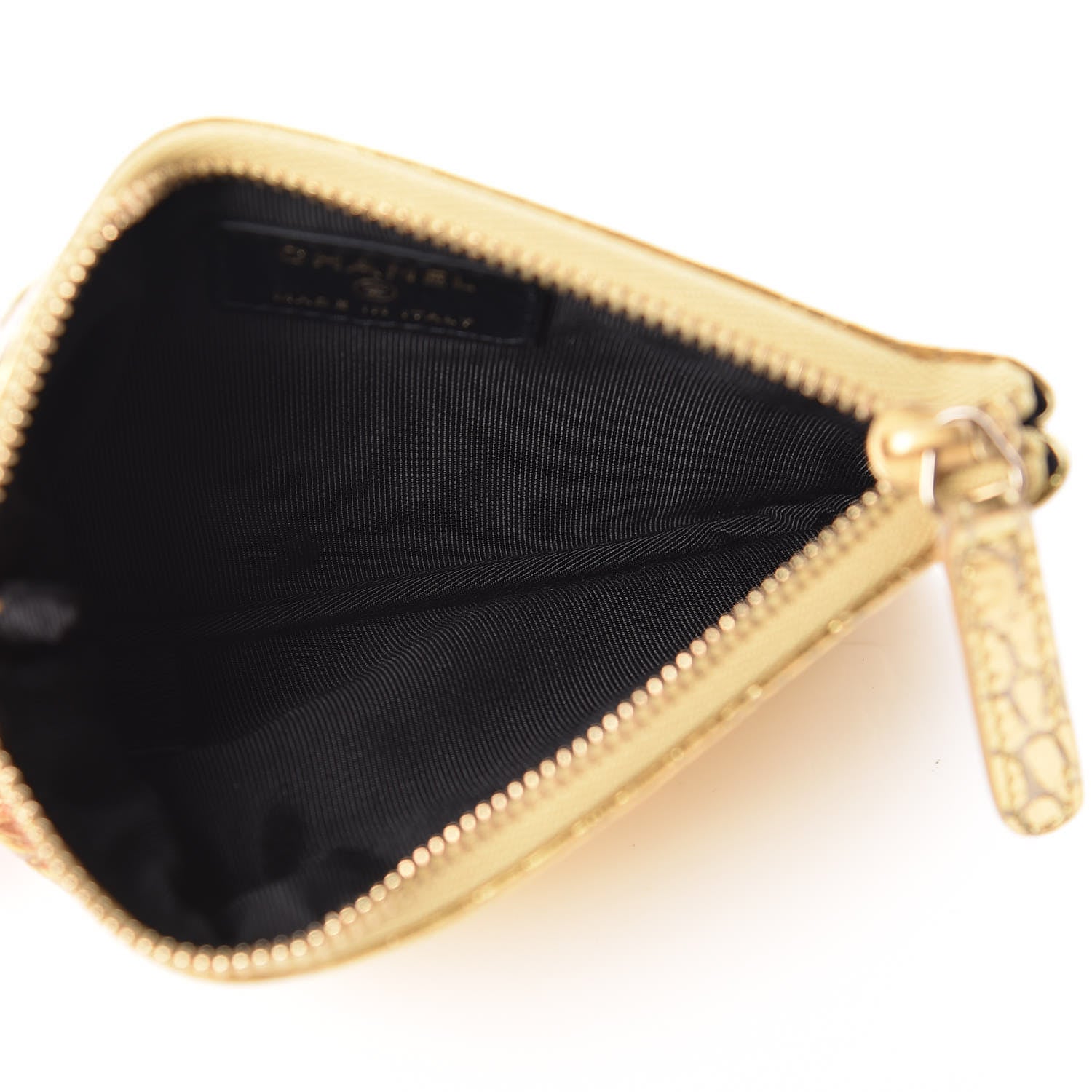 Chanel Metallic Calfskin Crocodile Embossed Cocodile Small Cosmetic Case Gold 5 of 8