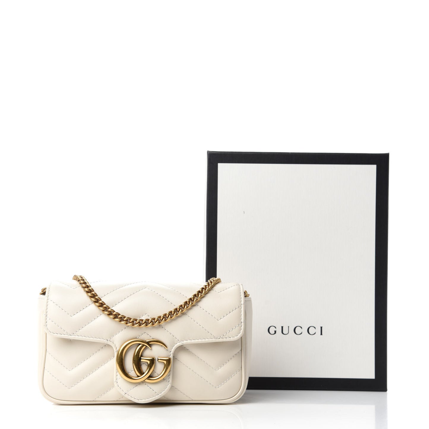 Calfskin Matelasse Super Mini GG Marmont Shoulder Bag White