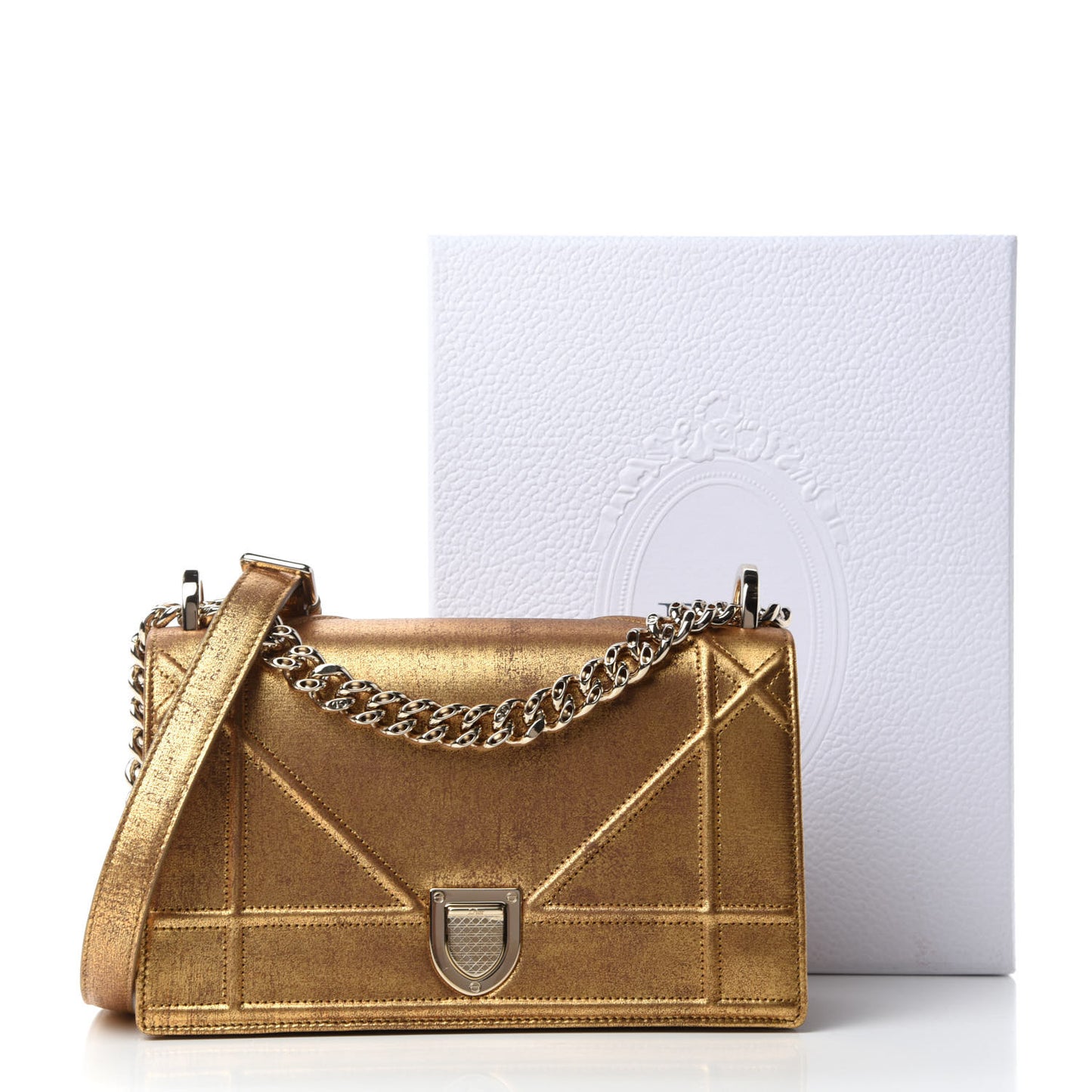 Metallic Brushed Calfskin Small Diorama Flap Bag Gold