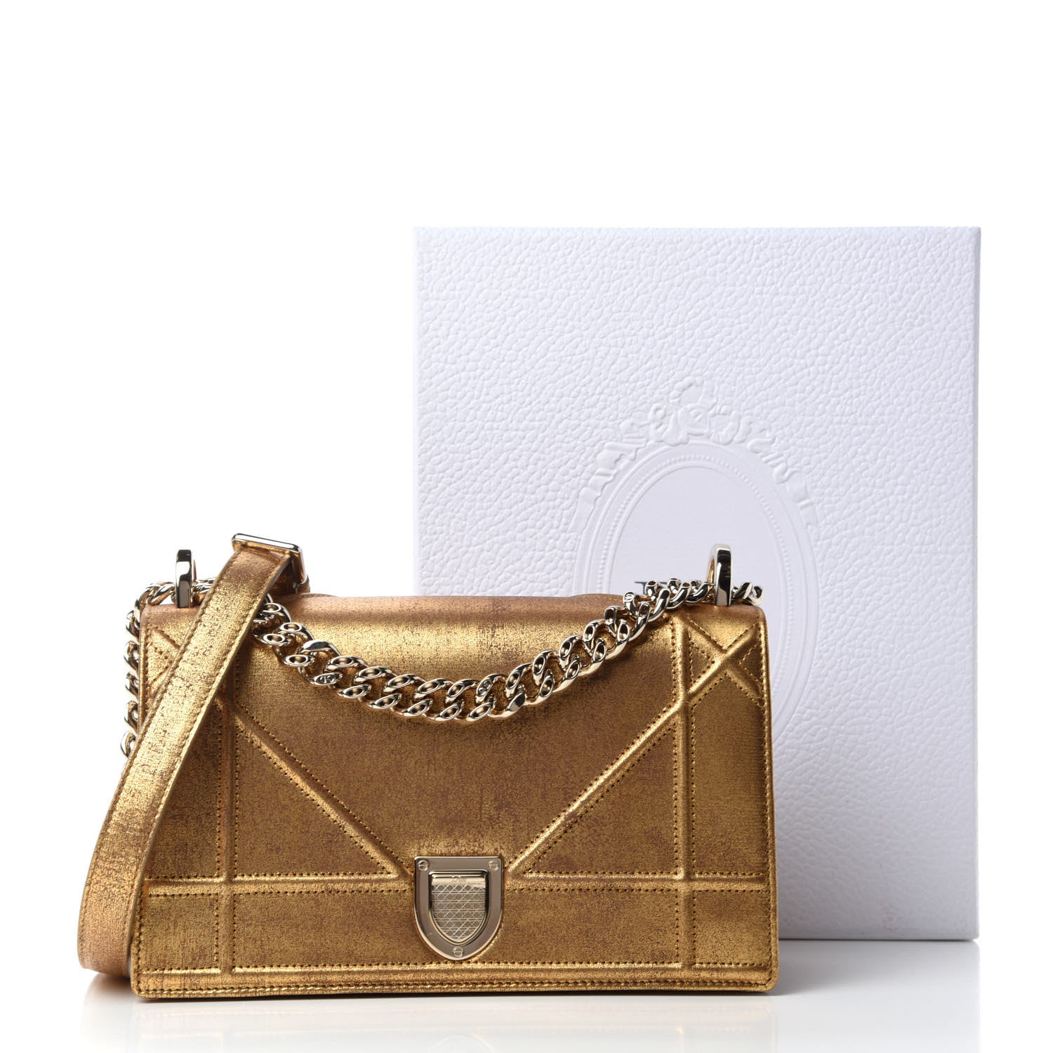 Christian Dior Metallic Brushed Calfskin Small Diorama Flap Bag Gold 12 of 12