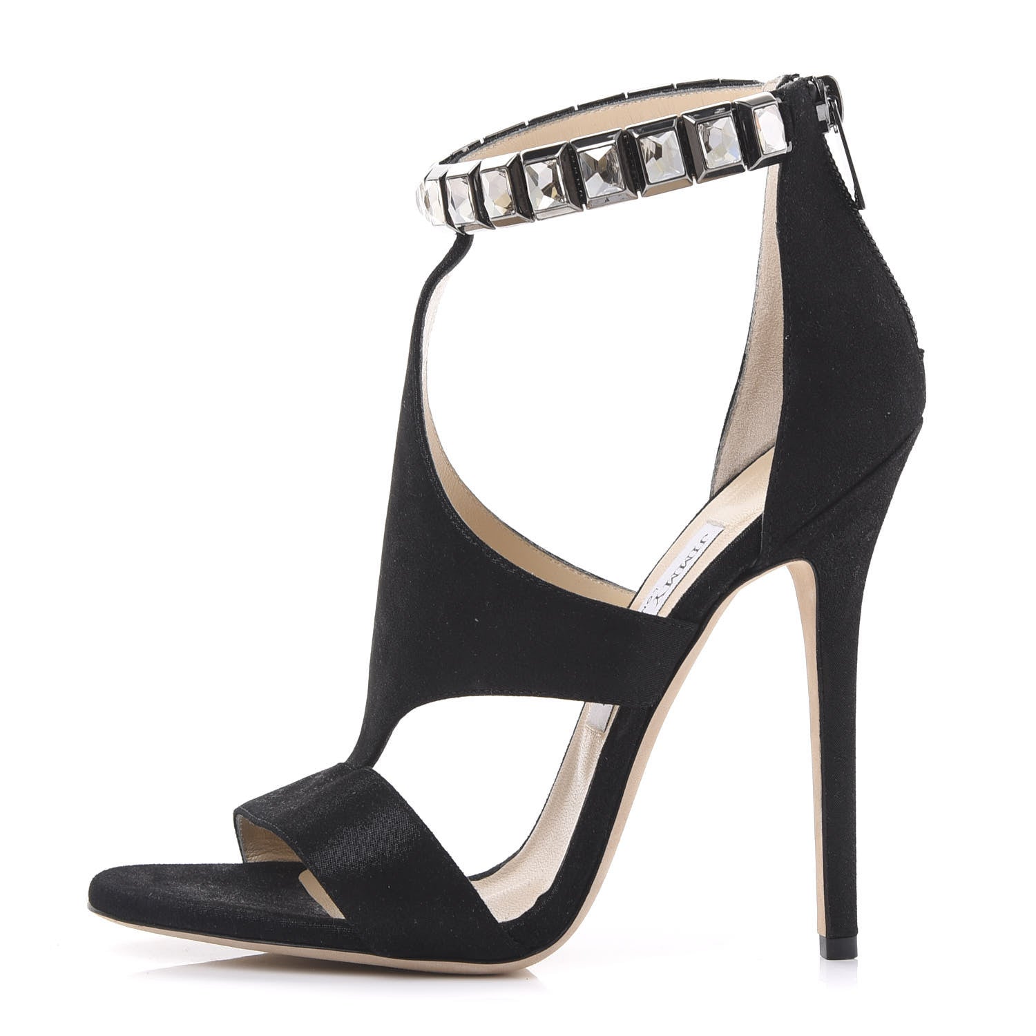 Jimmy Choo Shimmer Suede Crystal Halo 120 Sandal 38 Black 1 of 8
