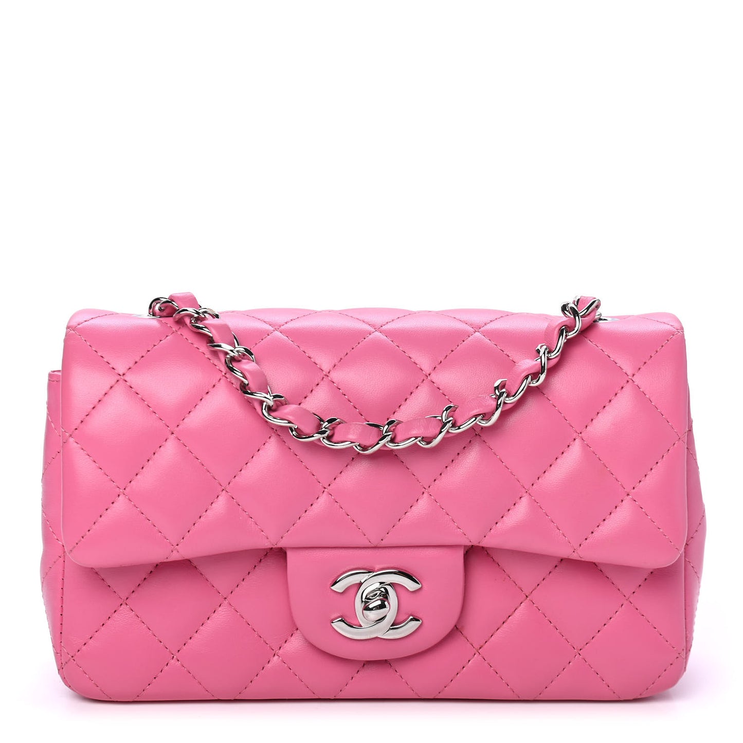 Lambskin Quilted Mini Rectangular Flap Pink