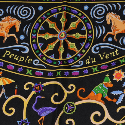 Hermes Silk Peuple Du Vent Scarf 90 Noir Vert Vif Violet 4 of 5